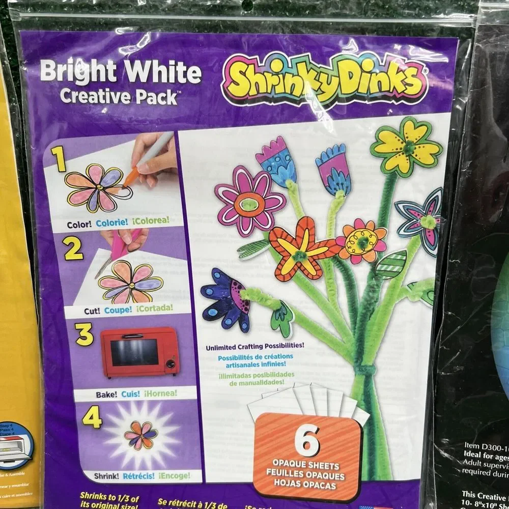 Shrink Dinks Lot Of 3 Frosted Ruff N' Ready Flowers Crystal Clear‎ Plastic